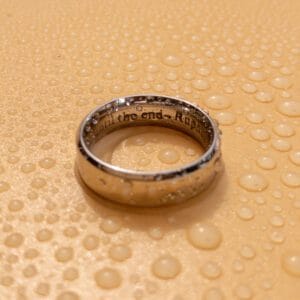 Stackable name ring by Visoire — engraved “Ru”
