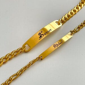 Customize couple bracelet by Visoire — engraved with “sena and Michael “